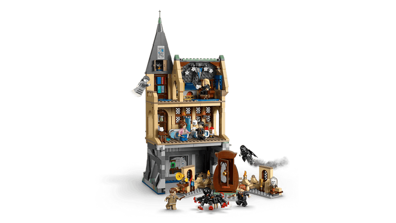 LEGO Harry Potter 76463 torre Hogwarts 38cm beige gris con 3 niveles, tejado, torre aguja y minifiguras
