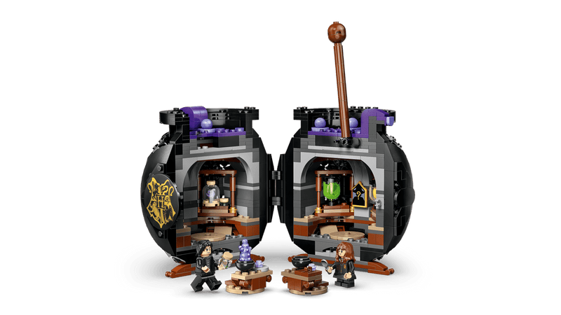 LEGO Harry Potter 76464 caldero negro abierto con escudo Hogwarts dorado, aula interior y 2 minifiguras
