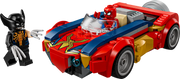 LEGO Marvel 76336 coche Spider-Man vista lateral con Lobezno Venomizado, gatillo disparo y cañones
