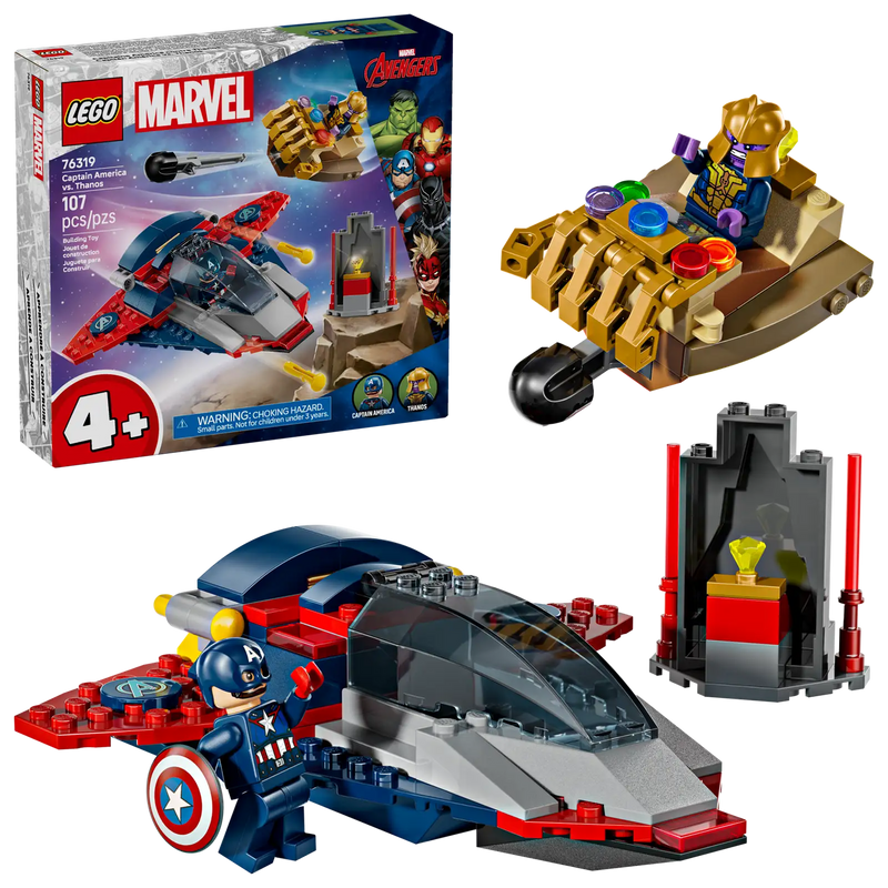 LEGO Marvel Capitán América vs. Thanos 76319 - Set de 107 piezas con Quinjet, nave Guantelete del Infinito y minifiguras de superhéroes
