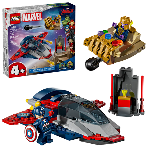 LEGO Marvel Capitán América vs. Thanos 76319 - Set de 107 piezas con Quinjet, nave Guantelete del Infinito y minifiguras de superhéroes

