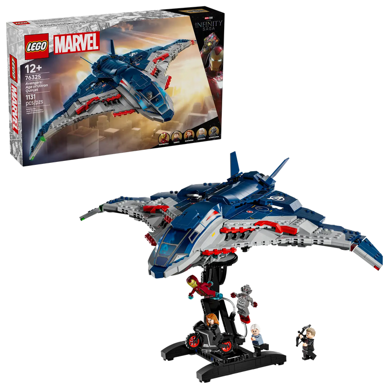 LEGO Marvel Quinjet de Vengadores Era de Ultrón 76325 - Maqueta de 1131 piezas con soporte giratorio y 5 minifiguras incluidas
