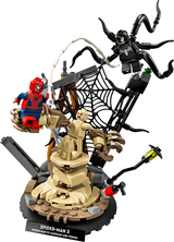 LEGO Marvel Spider-Man 76334 escena batalla con Venom tentáculos, Sandman brazo gigante y torre telaraña
