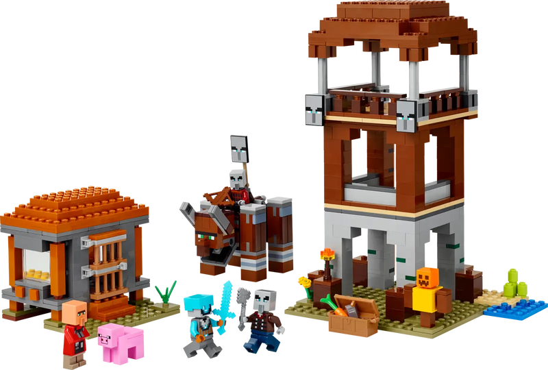LEGO Minecraft torre de 3 niveles con trampas, estandartes y cofre con accesorios