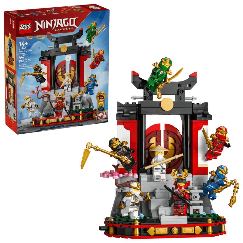 LEGO Ninjago 71866 monasterio con base exposición, puertas abiertas, farol piedra y salón té trasero

