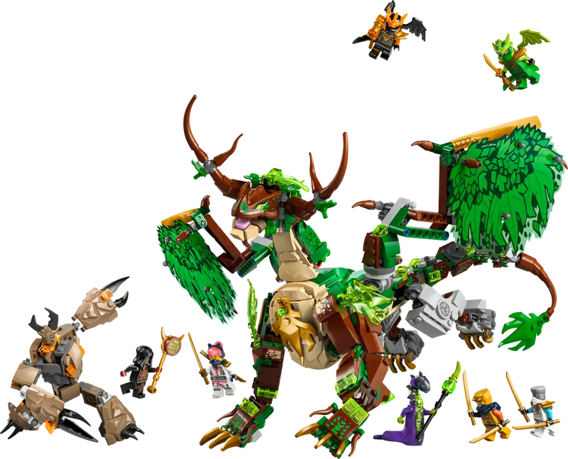 LEGO Ninjago Dragón de la Vida 71859 vista completa con alas extendidas, cola articulada y accesorios

