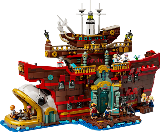 LEGO ONE PIECE Baratie 75640 construido mostrando restaurante flotante de 54cm con cocina, comedor, camarote de Zeff, sala del tesoro y detalles gastronómicos auténticos
