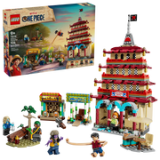 LEGO ONE PIECE Batalla en Arlong Park 75638 caja mostrando pagoda destructible, Luffy con brazos extensibles, Nami, Usopp, Arlong y atracciones interactivas del parque
