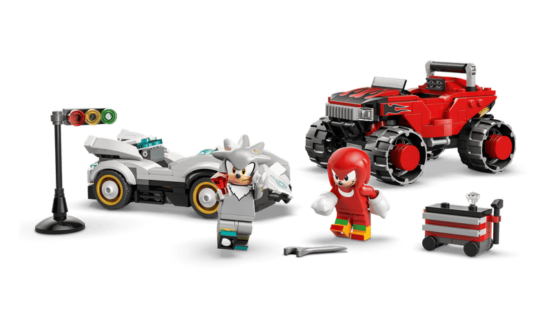 LEGO Sonic 77118 batalla completa Silver coche blanco vs Knuckles truck rojo con semáforo y herramientas
