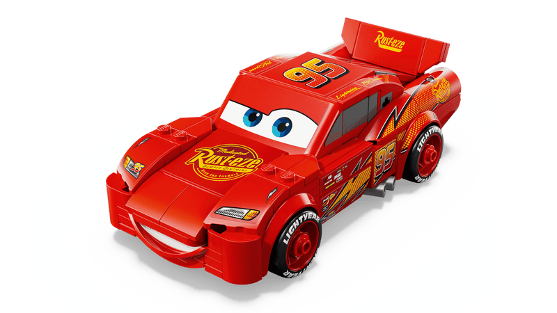LEGO Speed Champions 77255 Rayo McQueen rojo completo con ojos azules, sonrisa, número 95 y Rust-Eze
