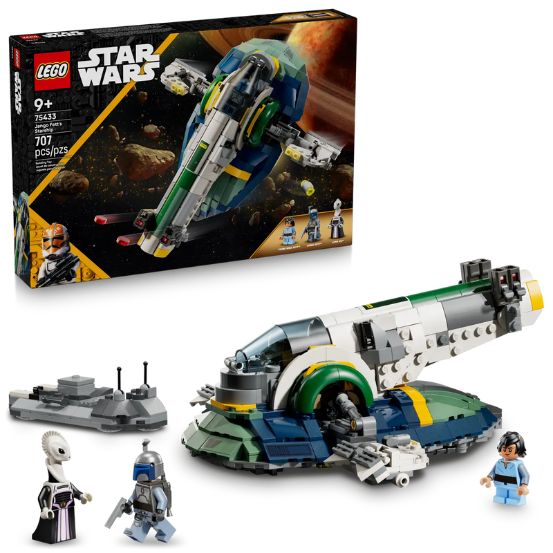 LEGO Star Wars 75433 Nave Estelar de Jango Fett - Comparativa caja y modelo construido de 707 piezas con 3 minifiguras
