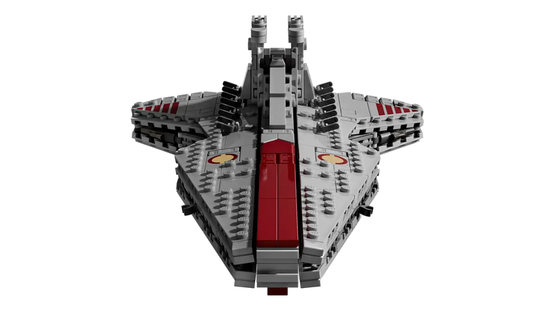 LEGO Star Wars 75441 Crucero Venator vista superior con marcas rojas República y detalles armadura gris
