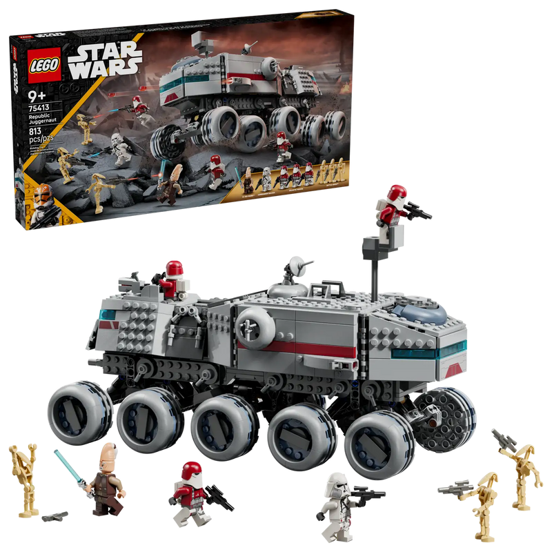 LEGO Star Wars Juggernaut de la República 75413 - Vehículo de 813 piezas con 10 ruedas, Ki-Adi-Mundi, Comandante Bacara y marines galácticos

