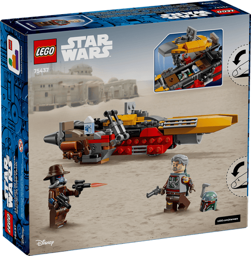 LEGO Star Wars Speeder Cobb Vanth 75437 caja con vehículo amarillo, minifiguras y accesorios Mandalorian
