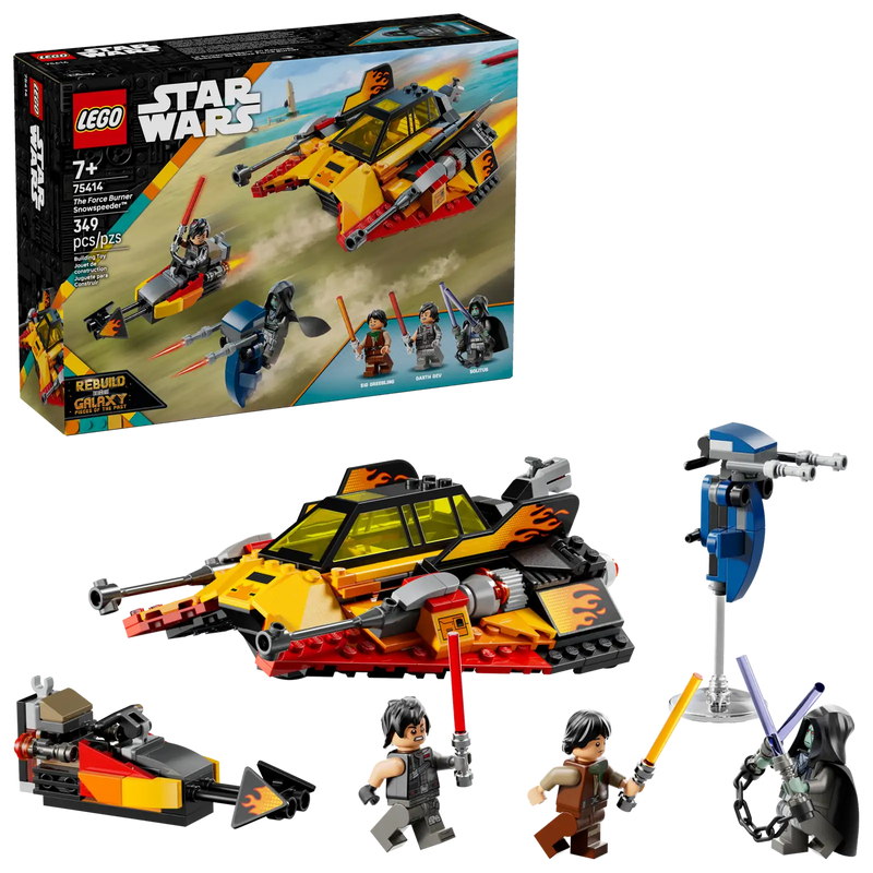 LEGO Star Wars Speeder de Nieve Force Burner 75414 - Set de 349 piezas con pegatinas de llamas, doble cabina y moto speeder oculta
