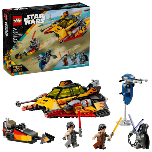 LEGO Star Wars Speeder de Nieve Force Burner 75414 - Set de 349 piezas con pegatinas de llamas, doble cabina y moto speeder oculta

