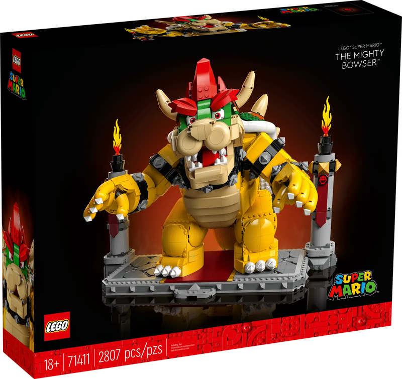 LEGO Super Mario El Poderoso Bowser 71411 figura construible articulada con plataforma de combate y lanzador de bolas de fuego
