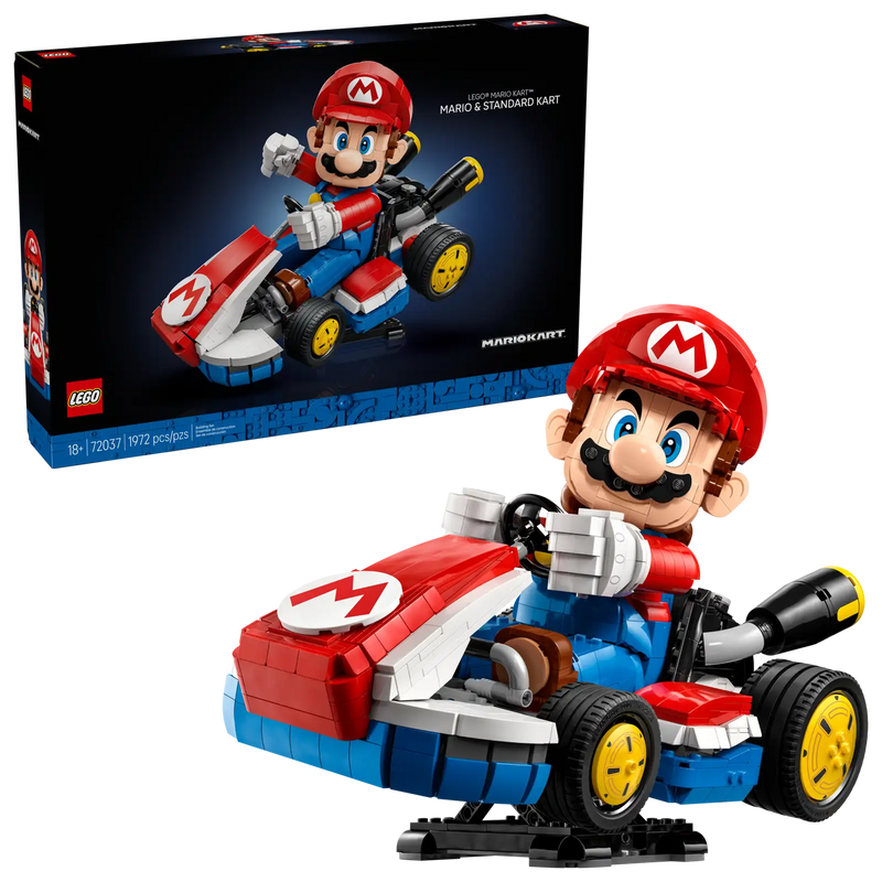 LEGO Super Mario Mario Kart 72037 con Mario articulado en Kart estándar y base dinámica para exposición
