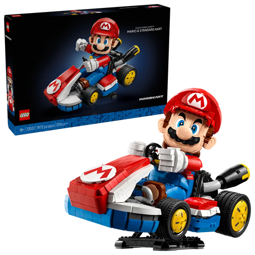 LEGO Super Mario Mario Kart 72037 con Mario articulado en Kart estándar y base dinámica para exposición
