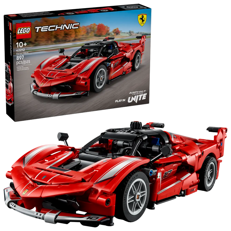 LEGO Technic Ferrari FXX K 42212 - Maqueta supercoche de 897 piezas con puertas mariposa, motor V12 visible y color rojo emblemático
