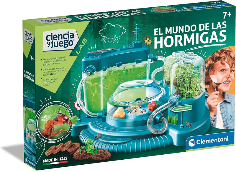 La ciudad de las hormigas CLEMENTONI - Kit científico educativo con hábitat transparente para observar colonias de hormigas, ideal para niños a partir de 7 años
