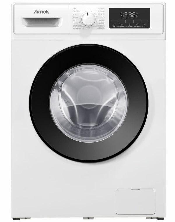 Lavadora ARTICA AL10K1430A de carga frontal blanca con capacidad de 10 kg y 1400 rpm, panel de control digital con mandos giratorios y táctiles, clase energética A-10% para máximo ahorro energético
