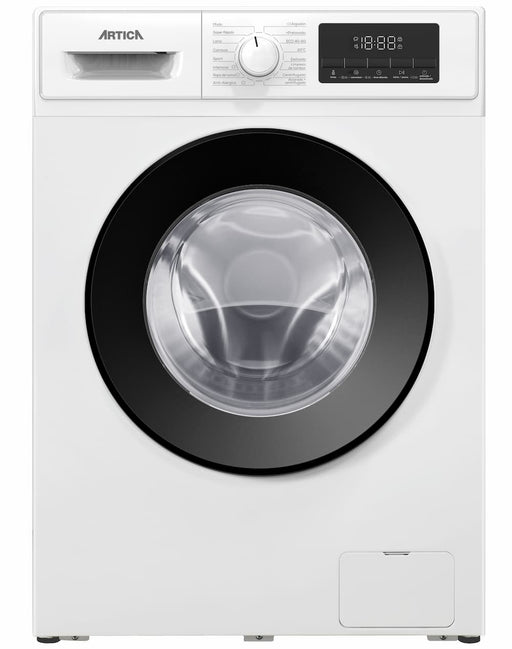 Lavadora ARTICA AL10K1430A de carga frontal blanca con capacidad de 10 kg y 1400 rpm, panel de control digital con mandos giratorios y táctiles, clase energética A-10% para máximo ahorro energético
