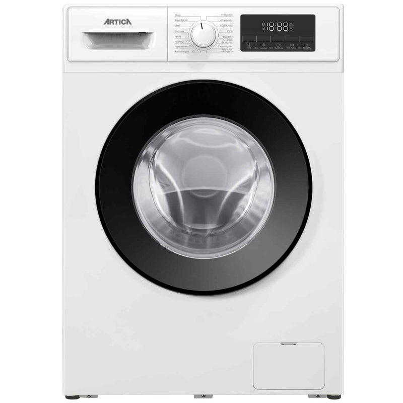 Lavadora ARTICA AL9K1430A de 9kg y 1400rpm con eficiencia energética A-10%, carga frontal, pantalla LED digital y múltiples programas de lavado incluyendo antialérgico y eco
