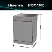 Lavavajillas Hisense HS673A90X dimensiones 846mm alto 599mm ancho 598mm fondo
