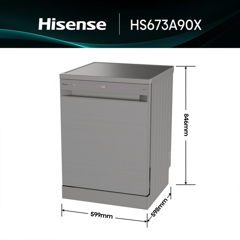Lavavajillas Hisense HS673A90X dimensiones 846mm alto 599mm ancho 598mm fondo
