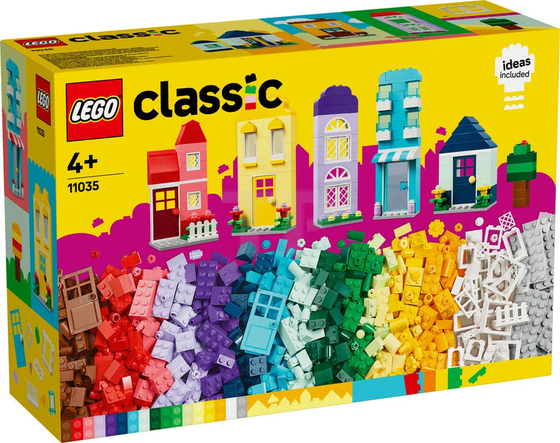 Caja de LEGO Classic 11035 con ilustración de las casas construidas