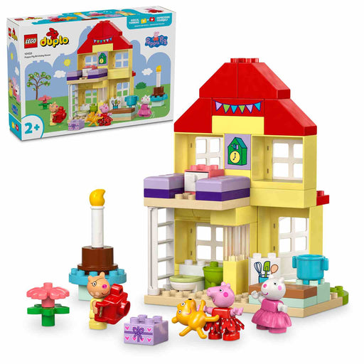 LEGO DUPLO Casa de Cumpleaños de Peppa Pig, con figuras de Peppa, Pedro Pony y Suzy Sheep, y accesorios para una celebración divertida.