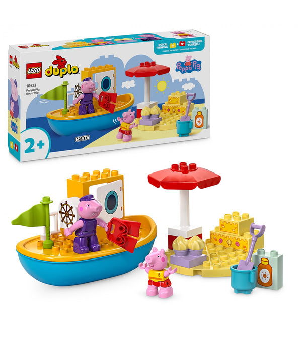 Set LEGO DUPLO Excursión en Barco de Peppa Pig, con figuras de Abuelo Pig y Peppa Pig, barco flotante, accesorios de playa y más.