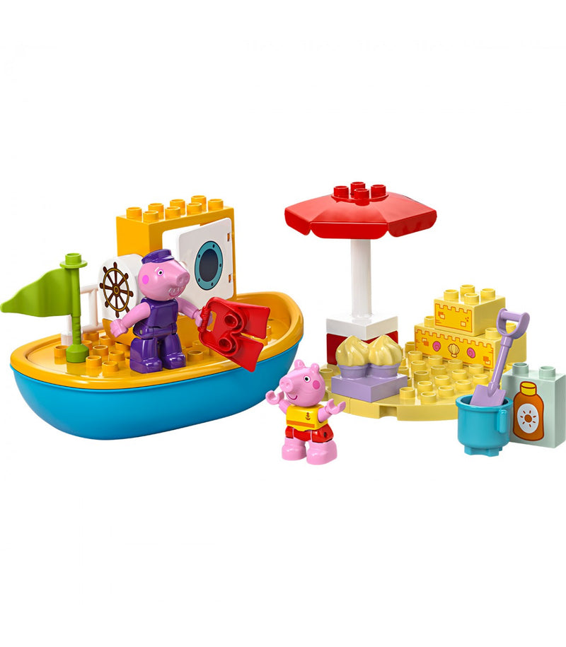 Set LEGO DUPLO Excursión en Barco de Peppa Pig, con figuras de Abuelo Pig y Peppa Pig, barco flotante, accesorios de playa y más.