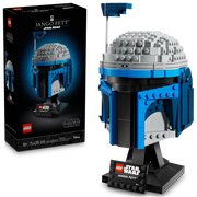 Vista lateral del casco montado con su base de exposición

