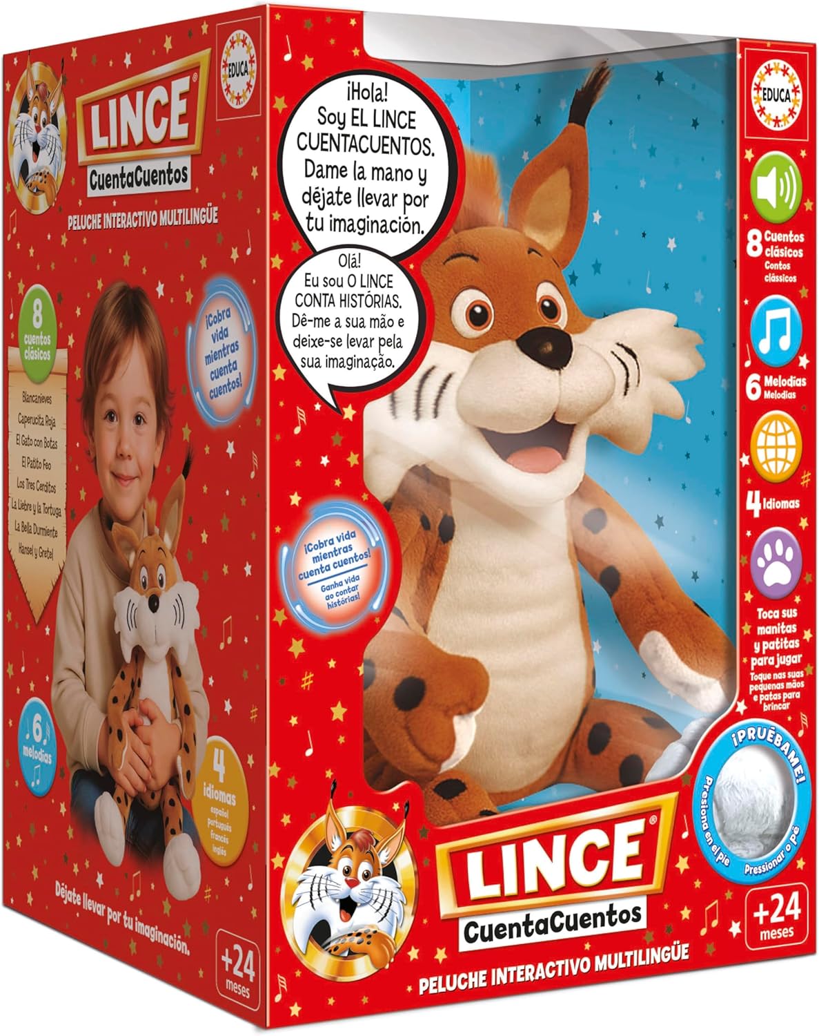 Lince Cuentacuentos Educa, peluche interactivo que narra cuentos y música relajante para niños desde 3 años
