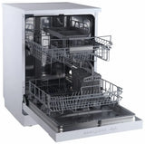Lavavajillas Midea serie 200 con puerta abierta mostrando las cestas y la tercera bandeja deslizante