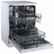 Lavavajillas Midea serie 200 con puerta abierta mostrando las cestas y la tercera bandeja deslizante
