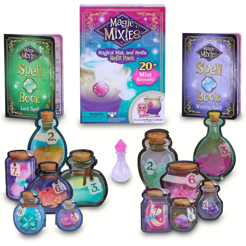 Contenido del pack de recarga Magic Mixies: pociones, ingredientes y libros de hechizos