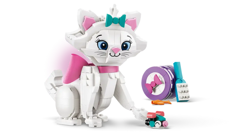 Marie LEGO Disney articulada posable con lazo textil rosa y accesorios
