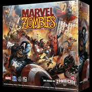 Marvel Zombies juego de mesa CMON con caja del juego mostrando superhéroes zombificados de los Avengers en arte oscuro y detallado
