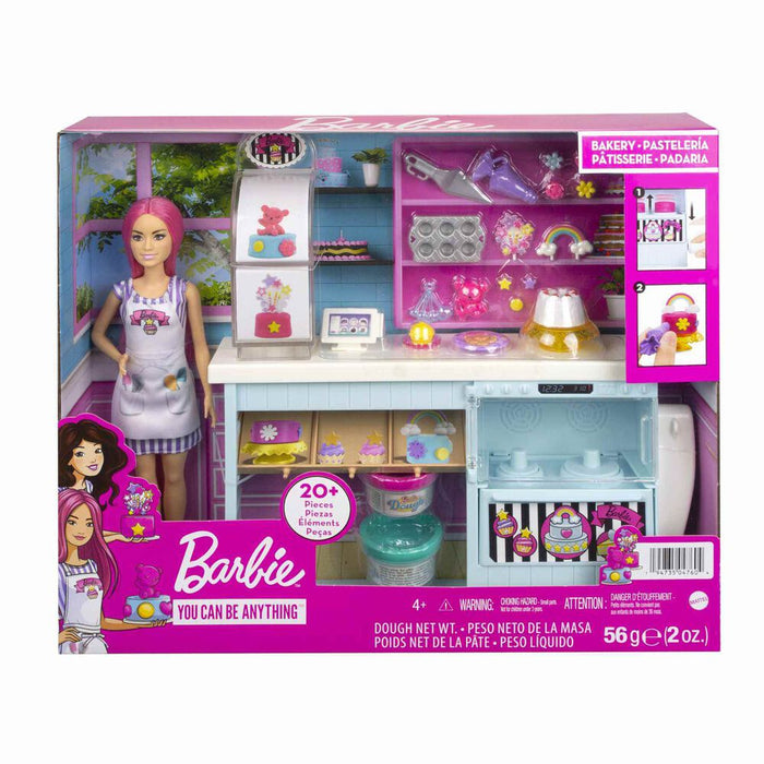 Conjunto Pastelería de Barbie de Mattel, muñeca pastelera con horno interactivo y más de 20 accesorios para hornear y decorar.