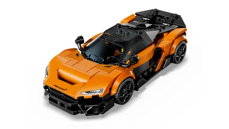 McLaren W1 LEGO 77257 vista superior alerón ajustable motor trasero detallado
