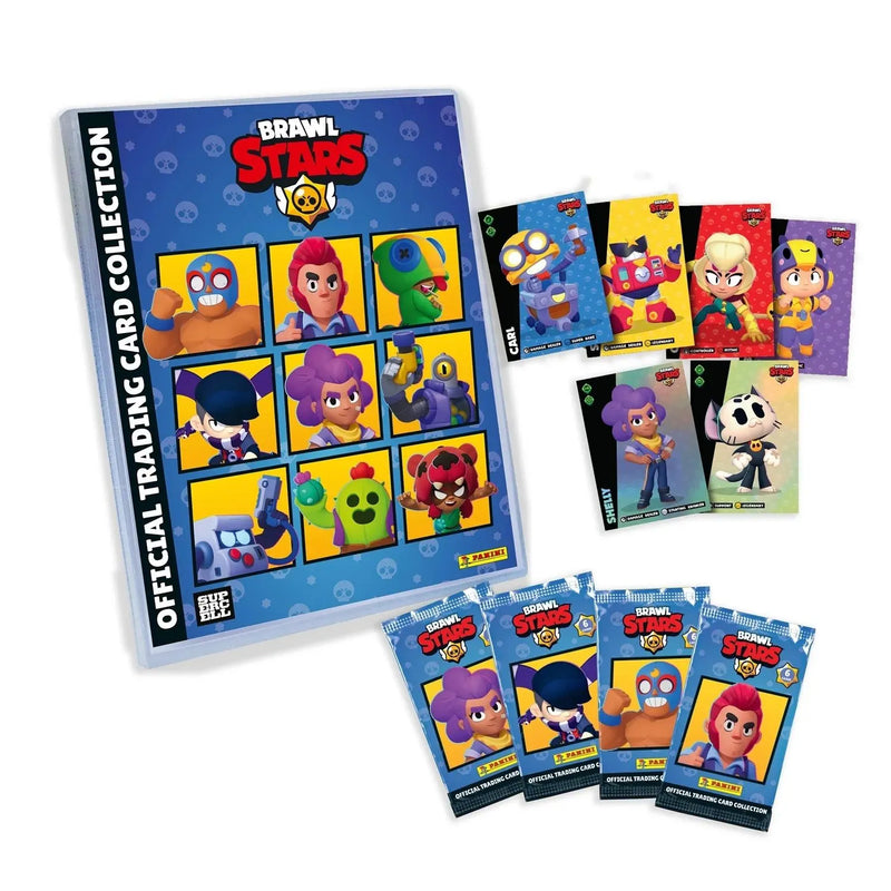 Megapack de lanzamiento Panini Brawl Stars con archivador de 26 páginas, 4 sobres de cartas coleccionables y 9 cartas exclusivas edición limitada de los 84 luchadores del juego
