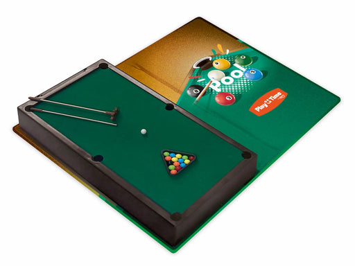 Mesa miniatura billar Cayro con troneras tacos y bolas
