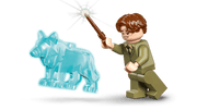 Minifigura LEGO Harry Potter 76463 Remus Lupin traje verde con varita y Patronus lobo azul translúcido
