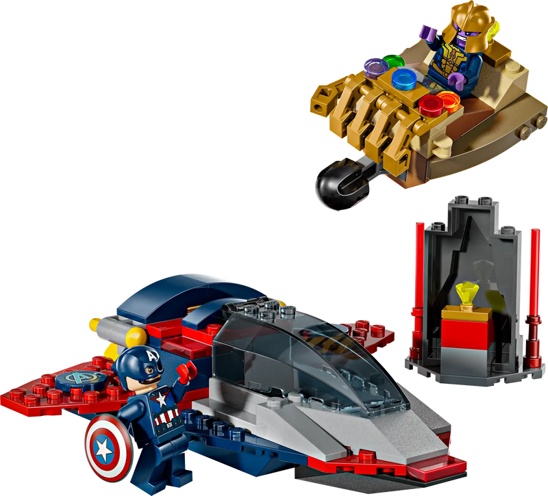 Minifiguras LEGO Marvel 76319: Capitán América con escudo y Thanos con casco, piedra cósmica y accesorios de batalla incluidos
