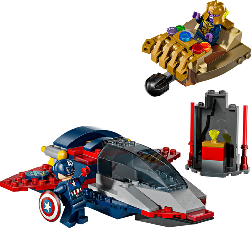 Minifiguras LEGO Marvel 76319: Capitán América con escudo y Thanos con casco, piedra cósmica y accesorios de batalla incluidos
