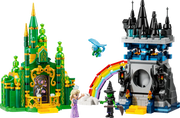 Minifiguras LEGO Wicked Glinda y Elphaba con primer mono volador de la línea Wicked, arcoíris construible multicolor y accesorios mágicos del set Emerald City y Castillo de Kiamo Ko 75689
