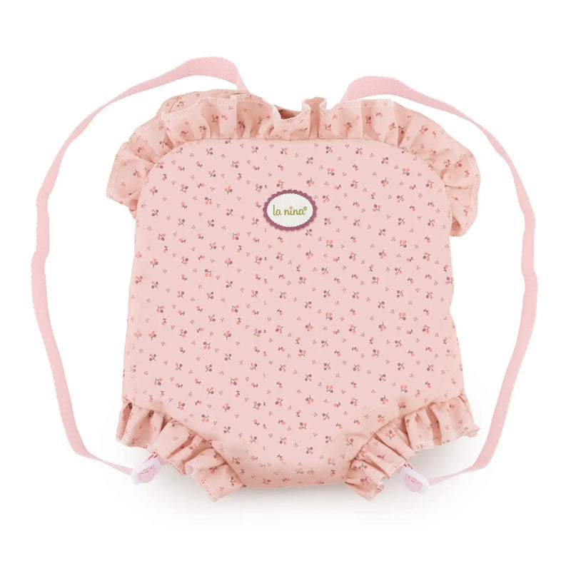 Mochila portabebé Olivia La Nina rosa pastel con flores para muñecas 30-46cm
